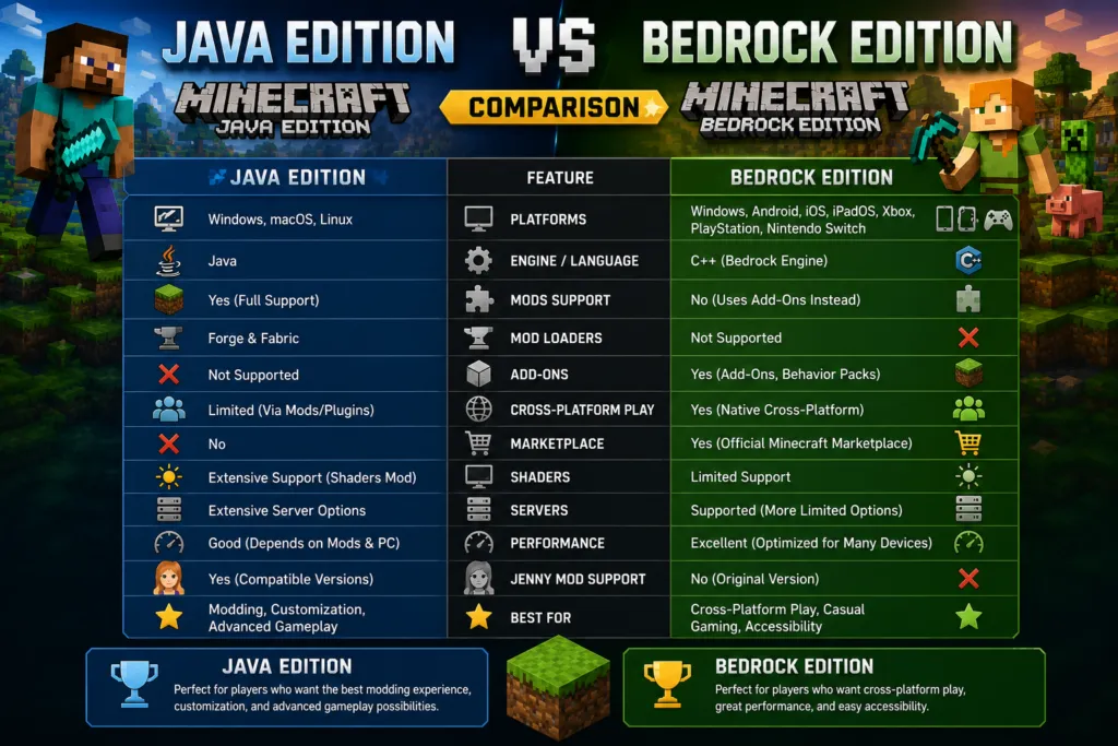 Java Edition vs Bedrock Edition Comparison